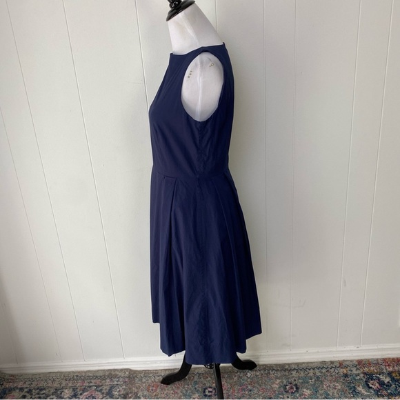 LL Bean Sz 6 Navy Blue Cotton Poplin Midi Sleeveless Pleated Dress Pockets - Picture 8 of 16